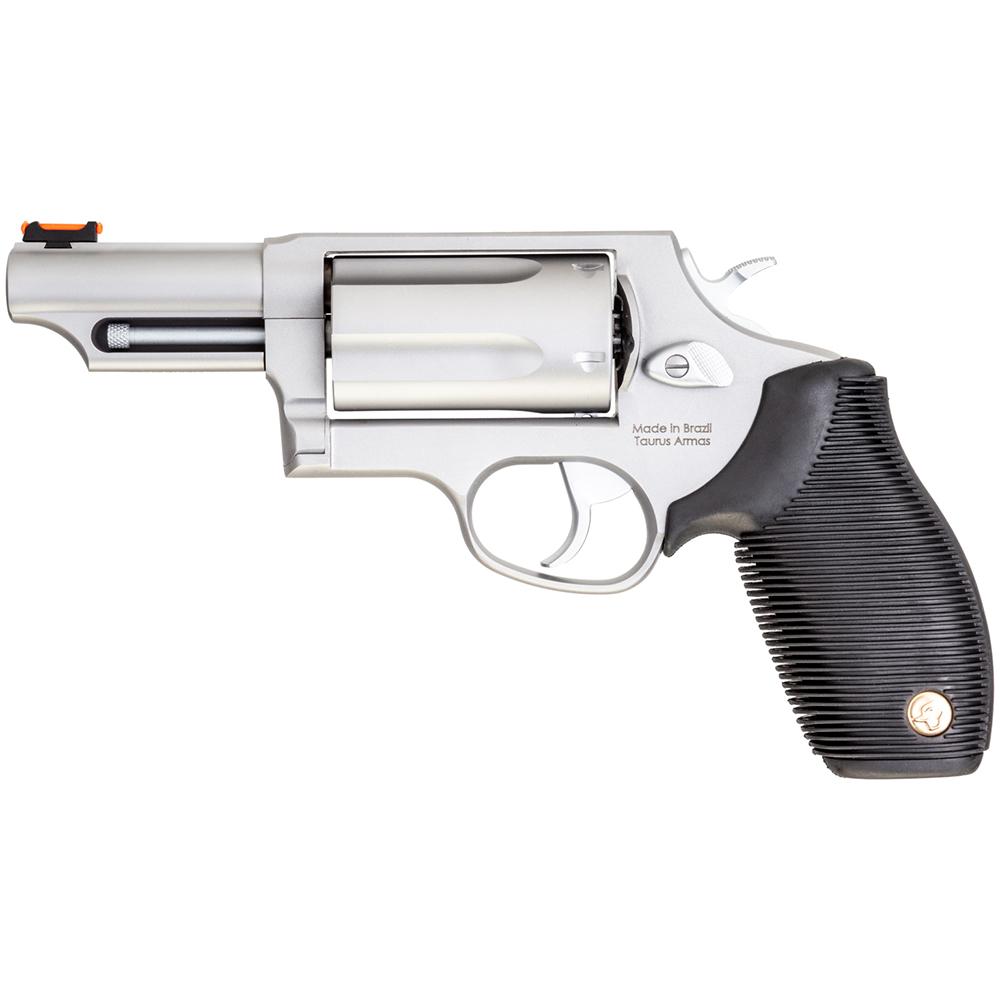 Taurus Judge Compact Revolver, Matte Stainless, .45 LC, 3" Barrel, 5-Round, Ribber Grip, Red Fiber Optic Sight - View 2