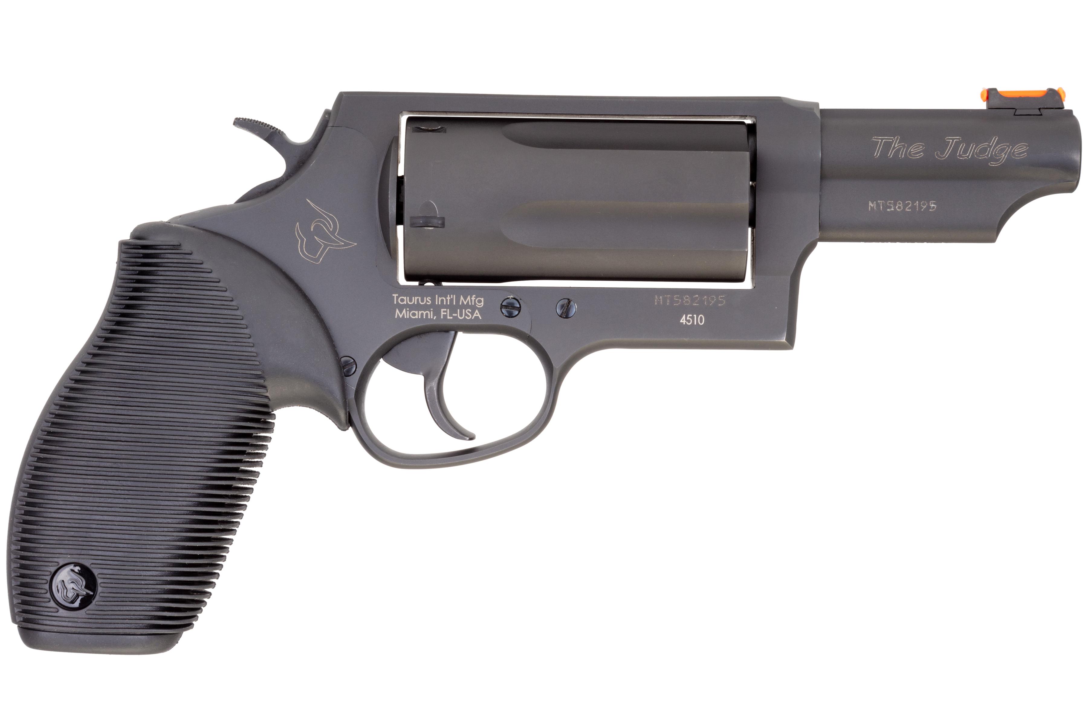 Taurus 2441031MAG Judge Magnum Revolver - 45 Colt/410 Gauge, 3" Barrel, 5-Round, Blue Steel, Ribber Grip, Red Fiber Optic Sight - View 2
