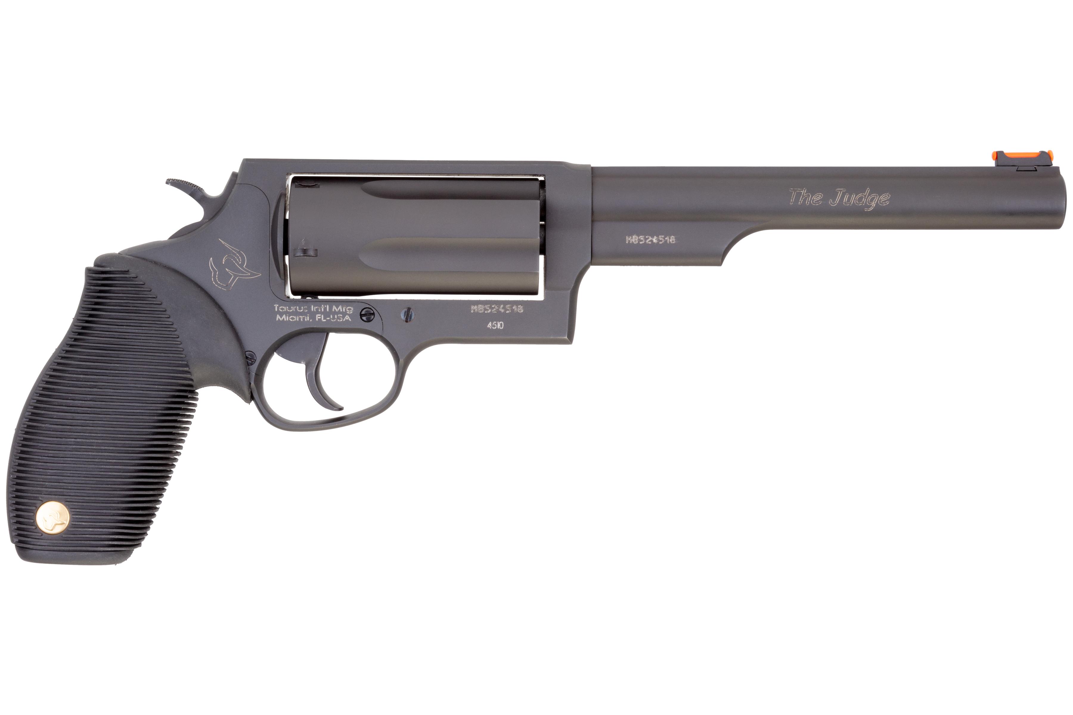 Taurus Judge Magnum Revolver 2-441061MAG - 6.5" Barrel, 5rd Capacity, 410/45 Long Colt Caliber, Black Finish, Rubber Grip, Fiber Optic Sight - View 2