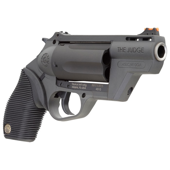 Taurus 2-441021GRY Judge Public Defender Revolver, .45 Long Colt/.410 Bore, 2.5" Barrel, 5 Rounds, Gray Polymer Frame, Matte Black Cylinder, Ribber Grip - View 3