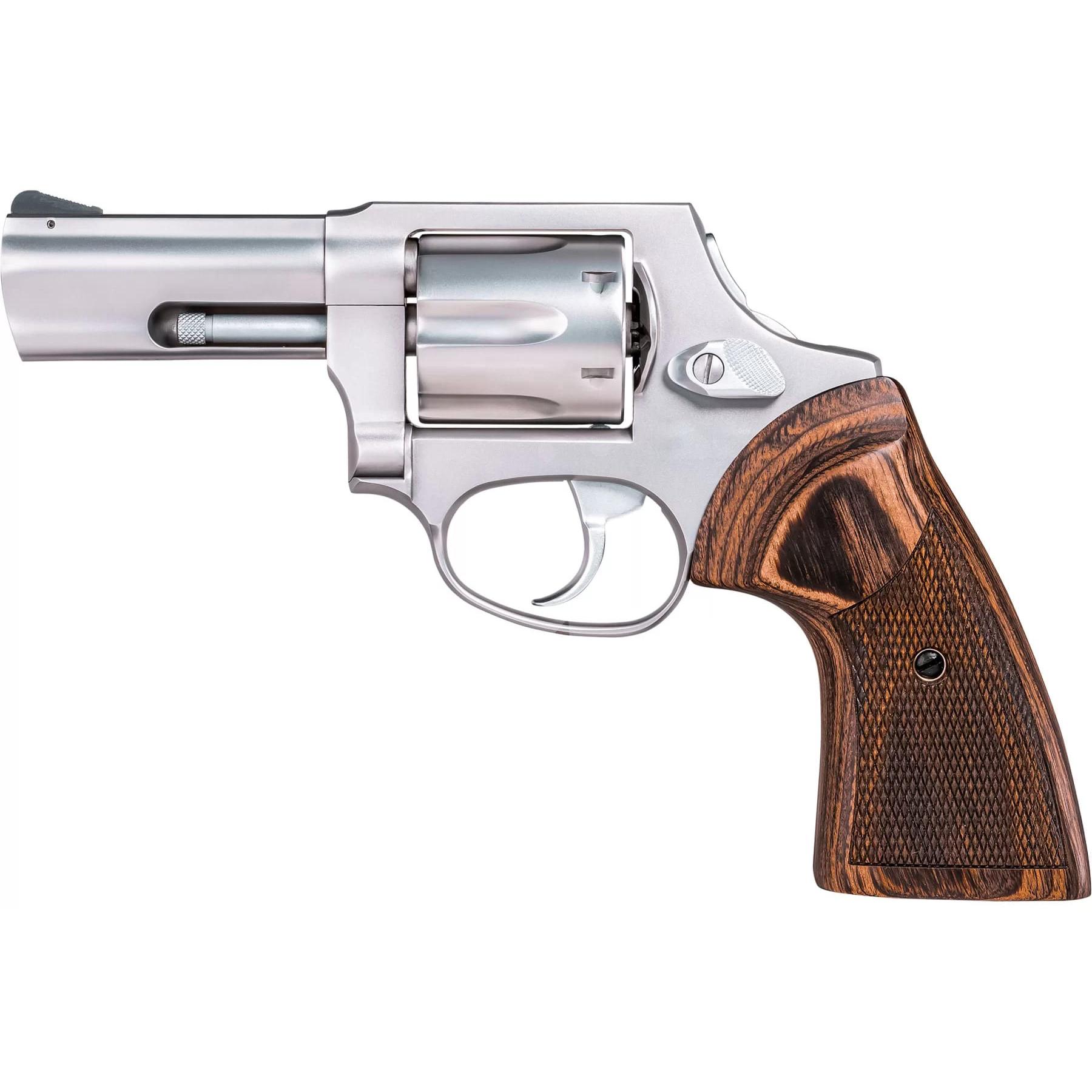 Taurus 856 Executive Grade 38 Special+P Revolver, 3" Barrel, Satin Stainless Finish, Walnut Checkered Grip, 6 Rounds, DAO Action, Pelican Vault Case - View 2