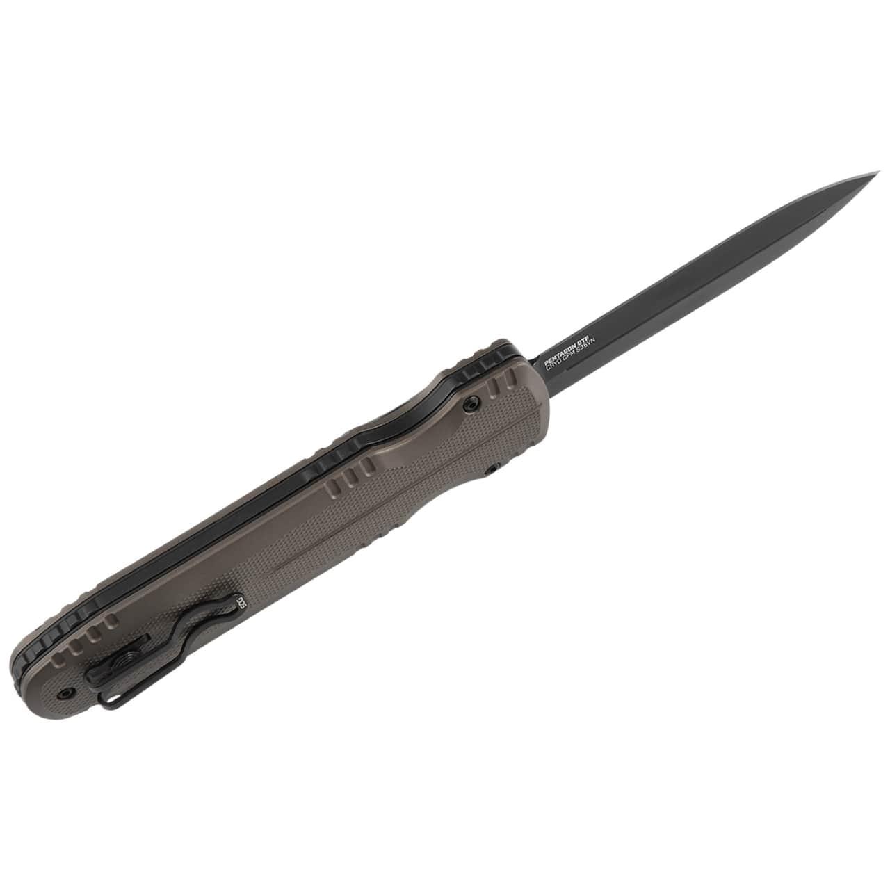 SOG Pentagon 3.75" S35VN Double Action OTF Knife - BL/PL FDE Double Edge - View 2