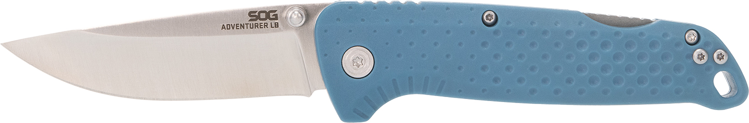 SOG Adventure LB Folding Knife 3.5" Satin Blade Nordic Blue Handle - View 2