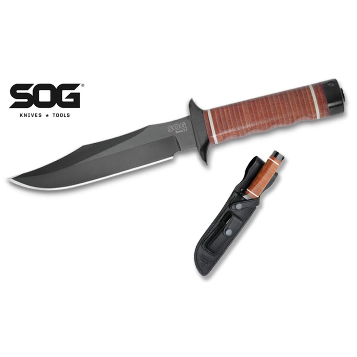 SOG Bowie 2.0 S1TL Knife - 6.4" AUS8 SS Blade, TiNi Finish, Leather Handle - View 2