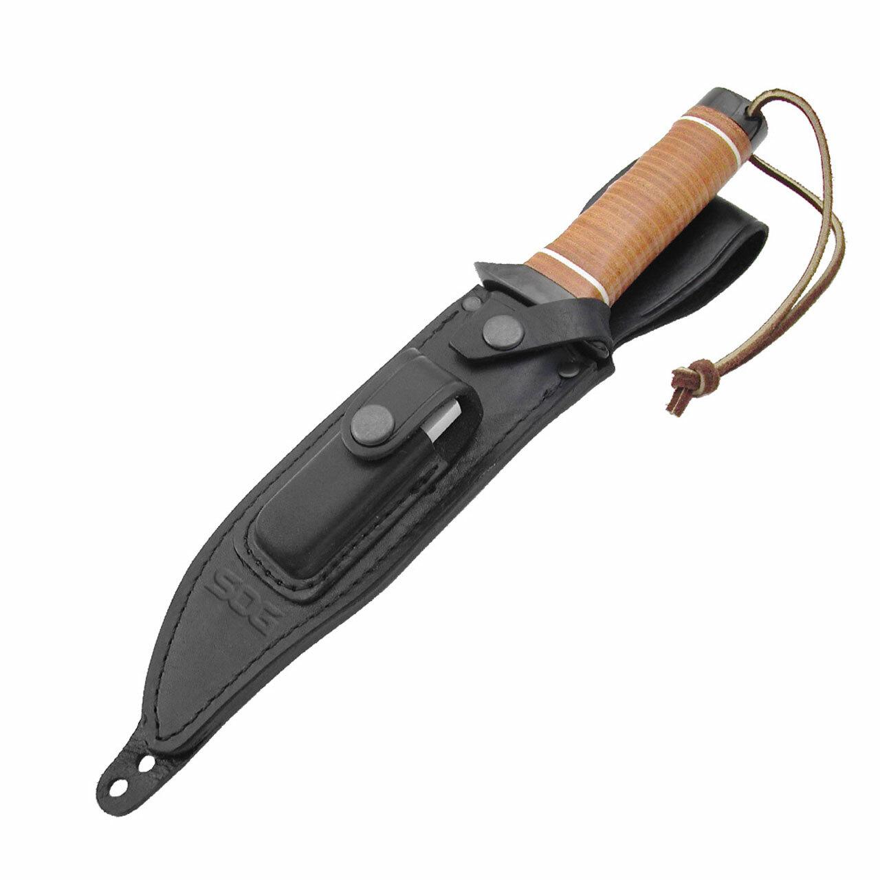 SOG SOGSB1TL Super Bowie 7.5" Fixed Blade Black TiCN AUS-8A Leather Handle - View 2