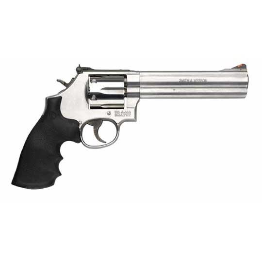 Smith & Wesson 164224 Model 686 357 Mag or 38 S&W Spl +P Stainless Steel 6" Barrel & 6rd Cylinder, Satin Stainless Steel L-Frame, Red Ramp Front/Adjustable White Outline Rear Sights Internal Lock - View 2