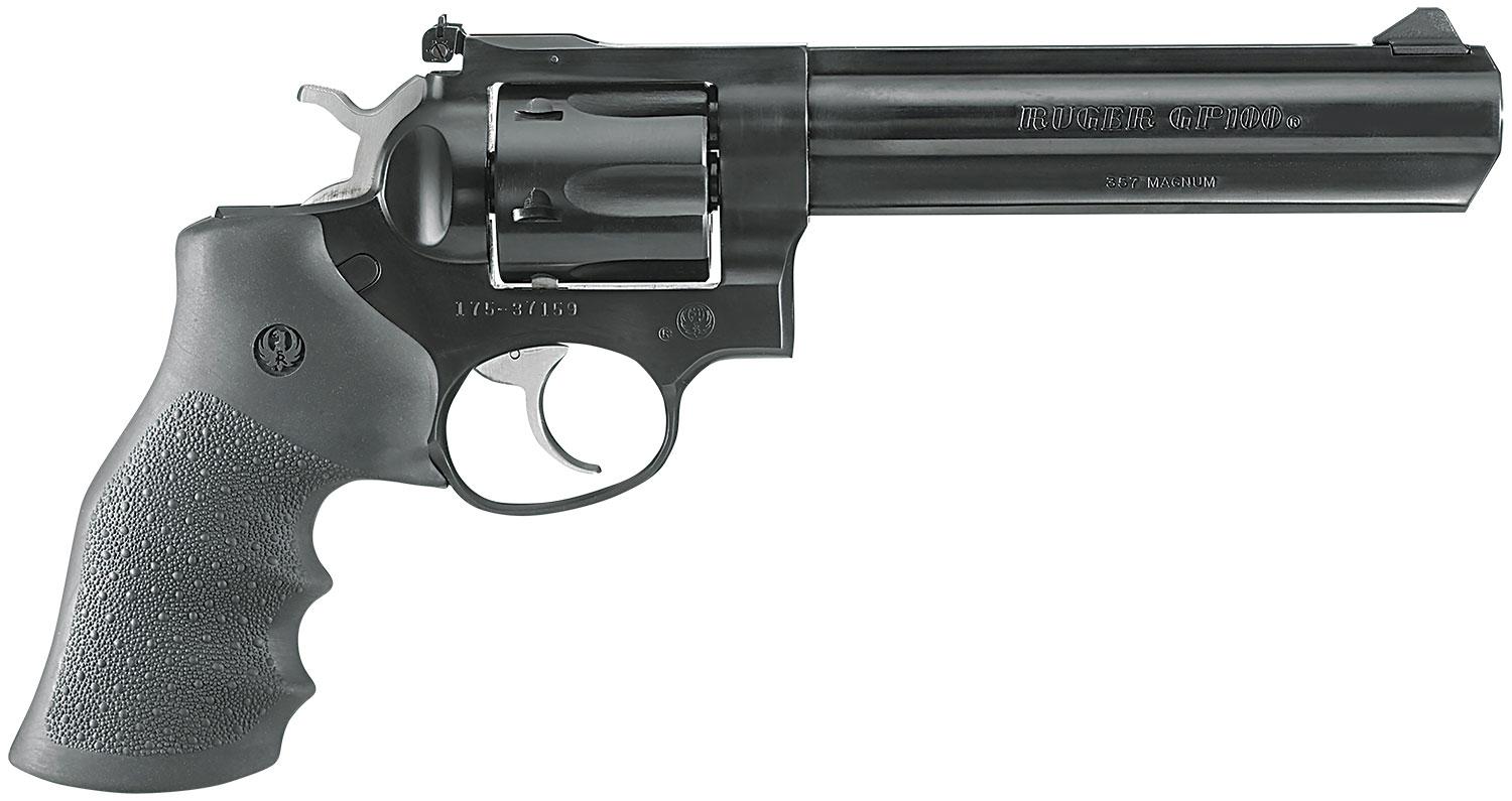 Ruger 1704 GP100 Revolver, 357 Mag, 6" Barrel, 6-Round, Blued Alloy Steel, Hogue Monogrip, Adjustable Sight, 45oz - View 2