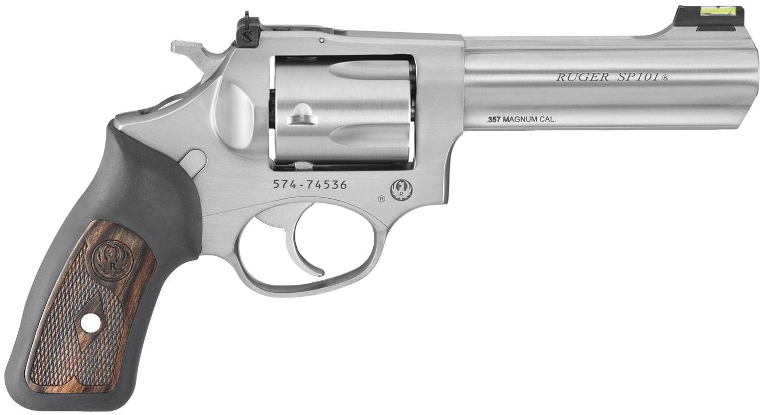Ruger 5771 SP101 Revolver, 357 Mag, Stainless Steel, 4.20" Barrel, 5-Round, Adjustable Sight, Engraved Wood Grip - View 2