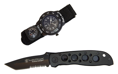 S&W SWXTMOPS2 S&W Extreme Ops Combo 3.18" Folding Plain Black 420 Stainless Steel Blade, Black Handle, Watch w/Compass - View 2
