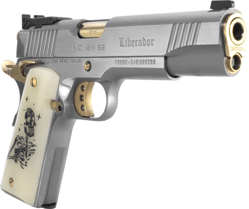 Girsan MC1911 LIBERADOR III 9MM 5" Barrel Stainless Steel & Gold Trim, Engraved Pearl Grips, 10-Rd - View 2