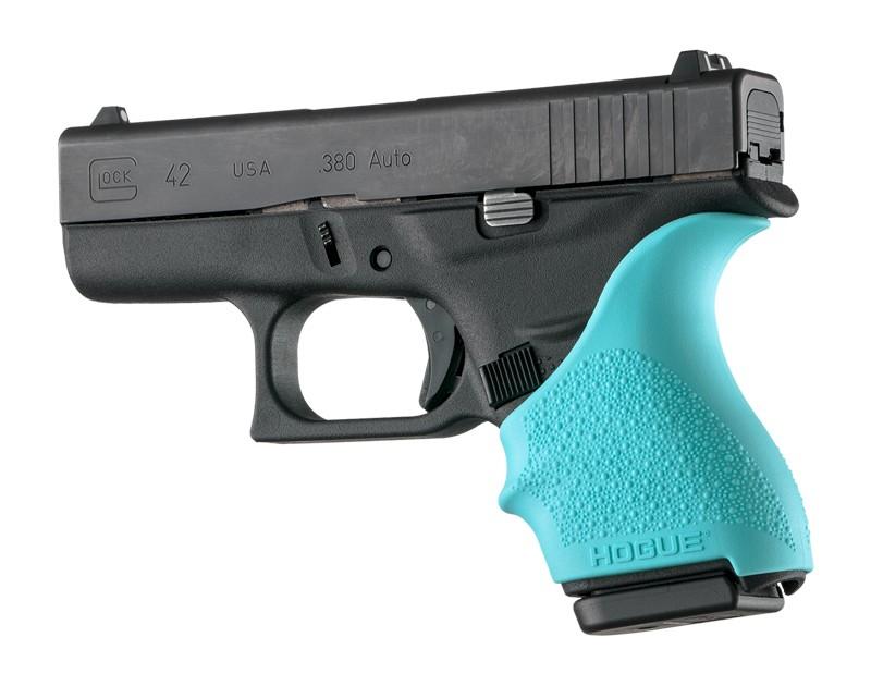 Hogue HandAll Beavertail Grip Sleeve Aqua for Glock 42 43 - View 2