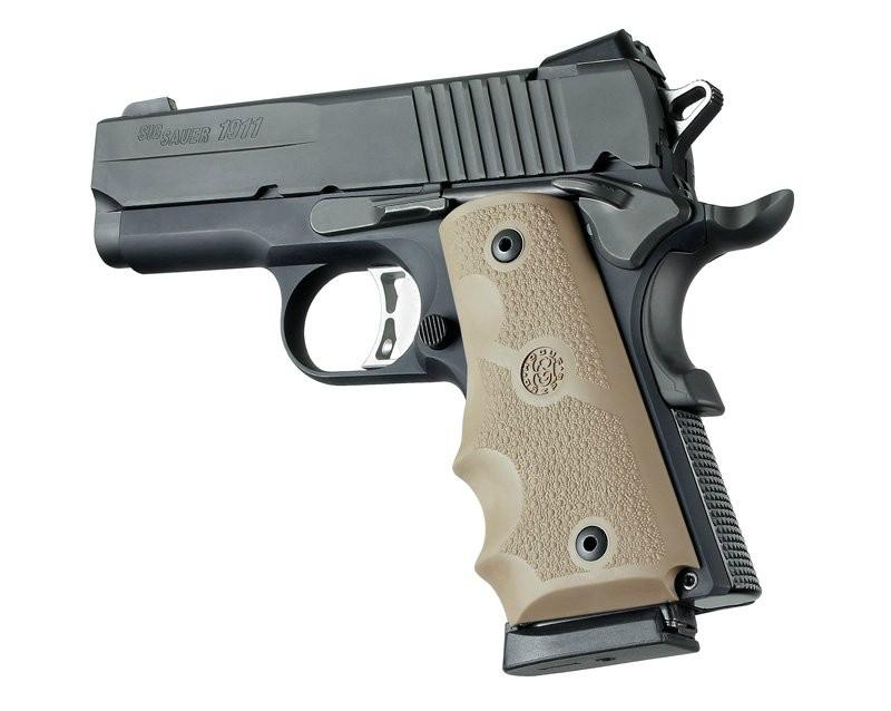 Hogue 43003 Rubber Grip 1911 Officer Desert Tan Cobblestone Finger Grooves - View 2