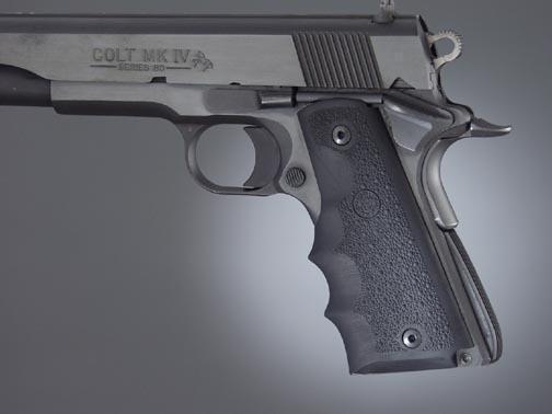 Hogue 45000 OverMolded Grip Black Rubber with Finger Grooves for 1911 - View 2