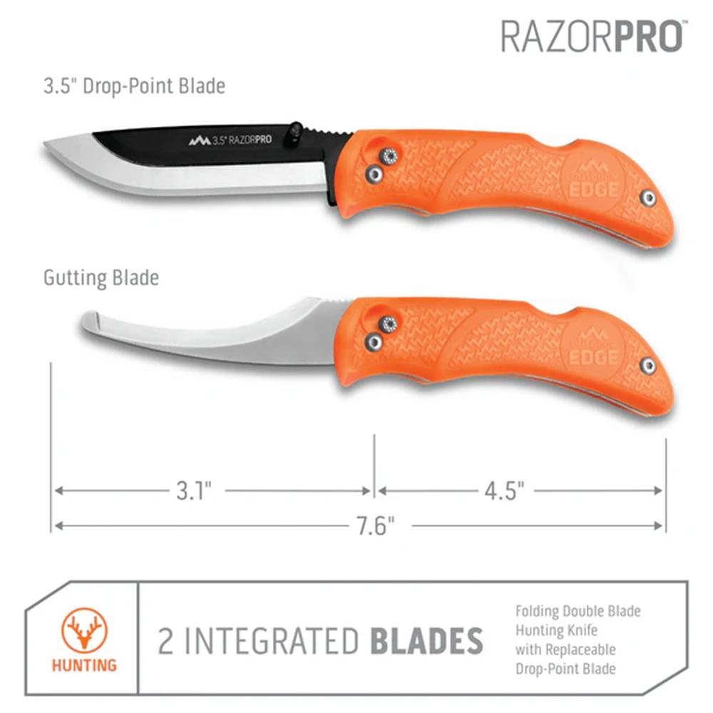 Outdoor Edge RO10C RazorPro 3.5" Folding Knife, Black TPR Handle, 420J2 SS - View 2