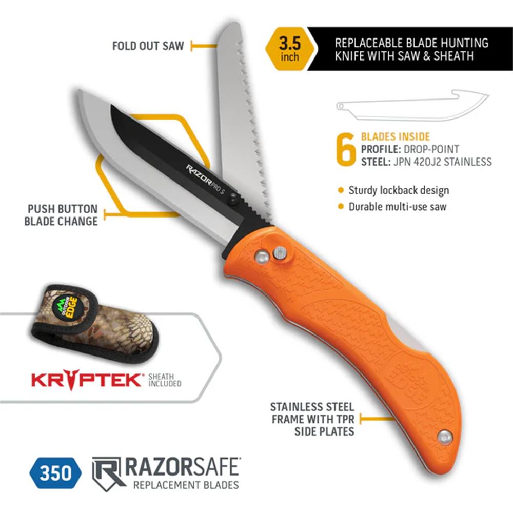 Outdoor Edge RSB356C Razor Pro 3.5" Folding Knife Orange Stainless Steel - View 2