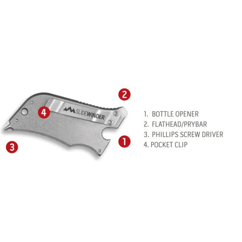 Outdoor Edge SWK30C SlideWinder 3.50" Long, Plain Utility Blade, Black GNR/SS Handle, Screwdriver, Bottle Opener - View 2