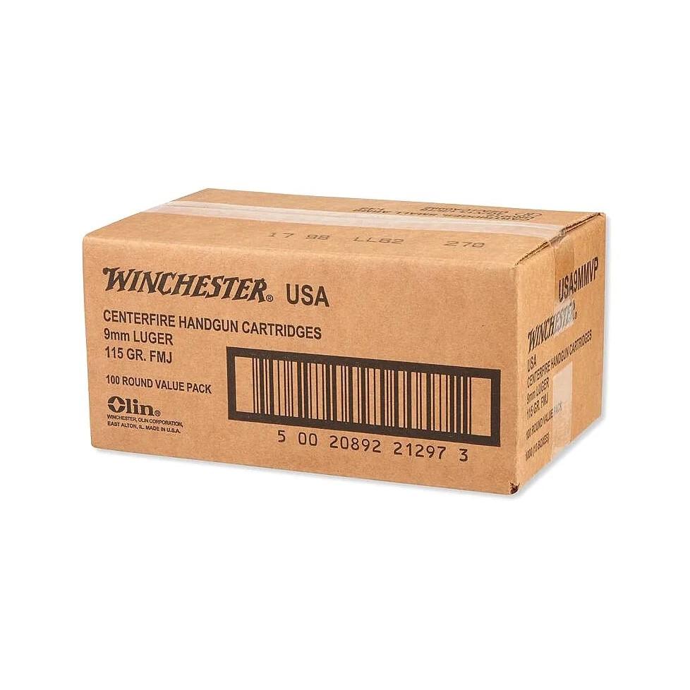 Winchester USA 9mm 115gr FMJ 1000rd Packed in Trays, 9mm Luger, Full Metal Jacketed, 115 Grains - View 2