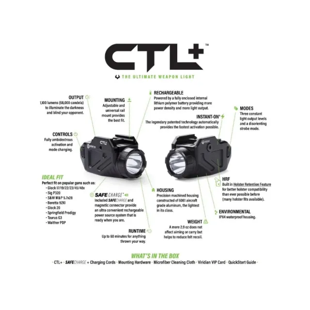 Viridian 9300026 CTL+ SAFECharge 1100 Lumens LED Black IPX6 Rechargeable - View 2