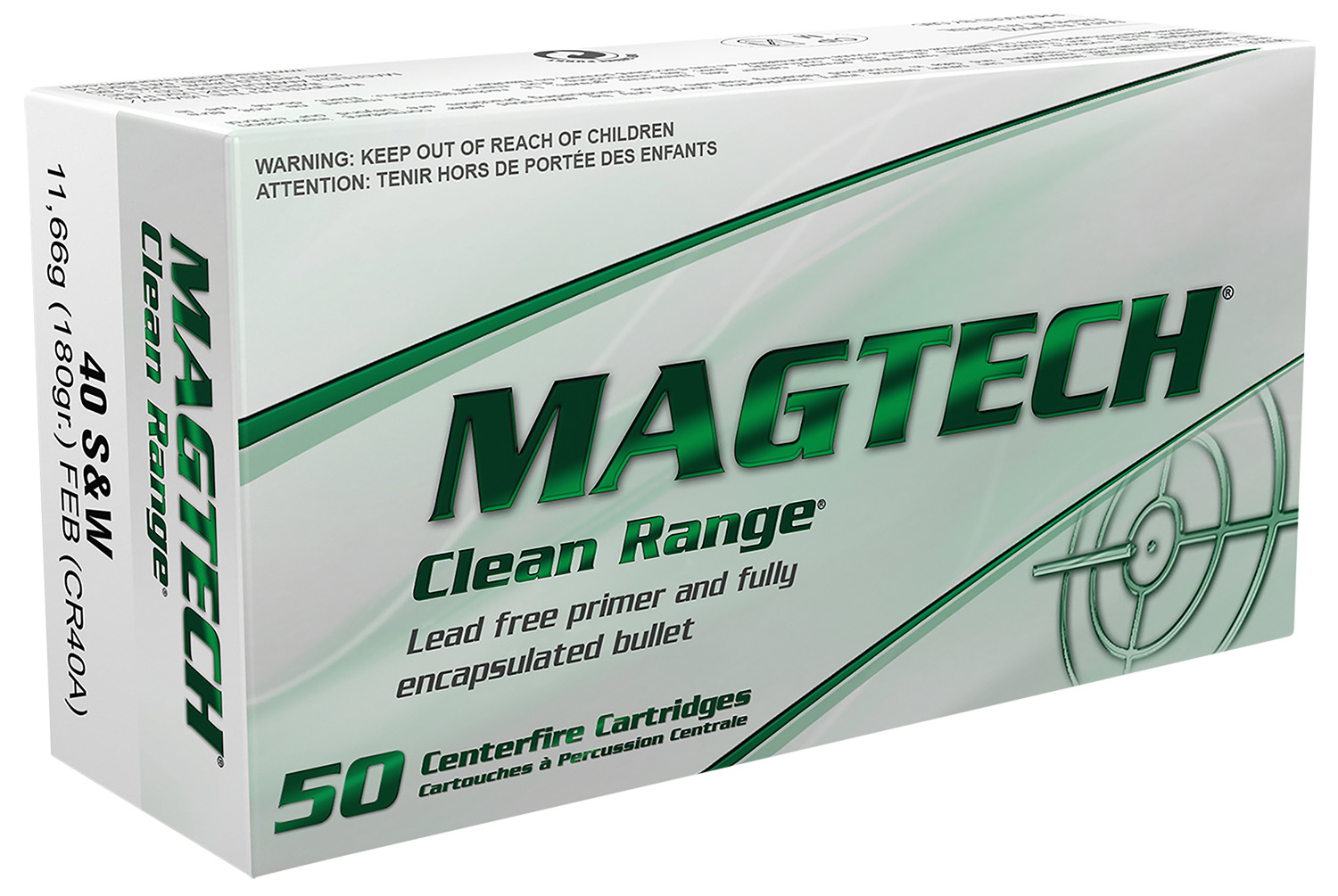 Magtech CR40A Clean Range 40S&W 180gr Fully Encapsulated Bullet Flat 50... - View 2