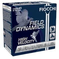 Fiocchi Field Dynamics Hi Velocity 12Ga 2.75in #8 Lead 25rd Shotshell 12HV8 - View 2