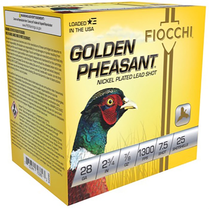 Fiocchi Golden Pheasant 28Ga 2.75" #7.5 Nickel-Plated 25rd Shotshell 28GP75 - View 2