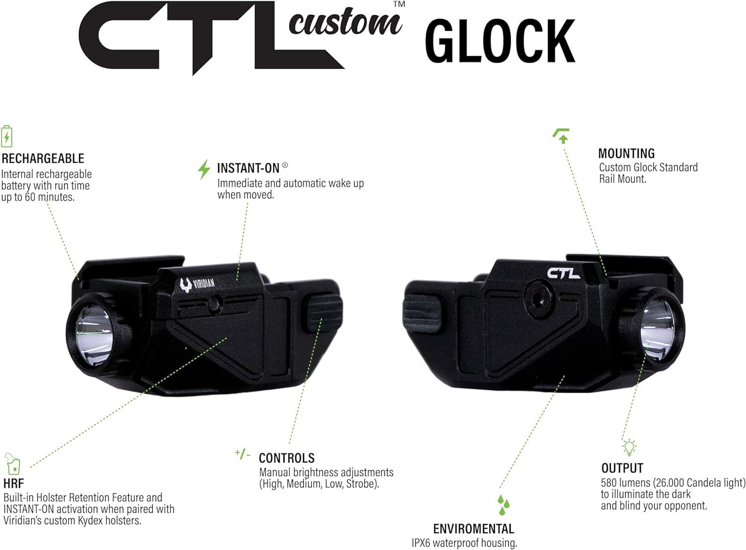 Viridian 930-0040 CTL Glock Light 550 Lumens Rechargeable Black Aluminum - View 2