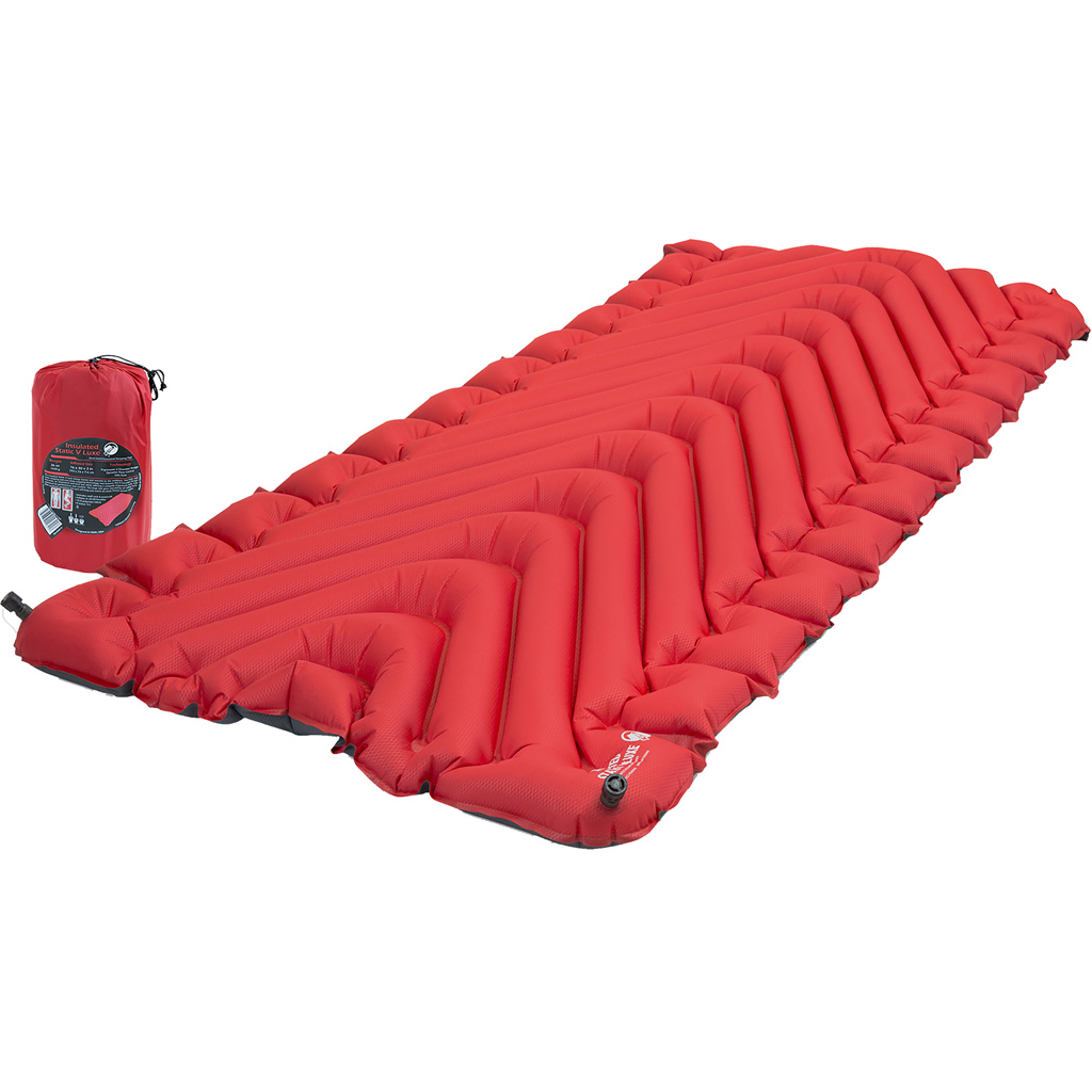 Klymit 06LIRD02D Insulated Static V Luxe Sleeping Pad, Red, R-Value 5 - Klymit