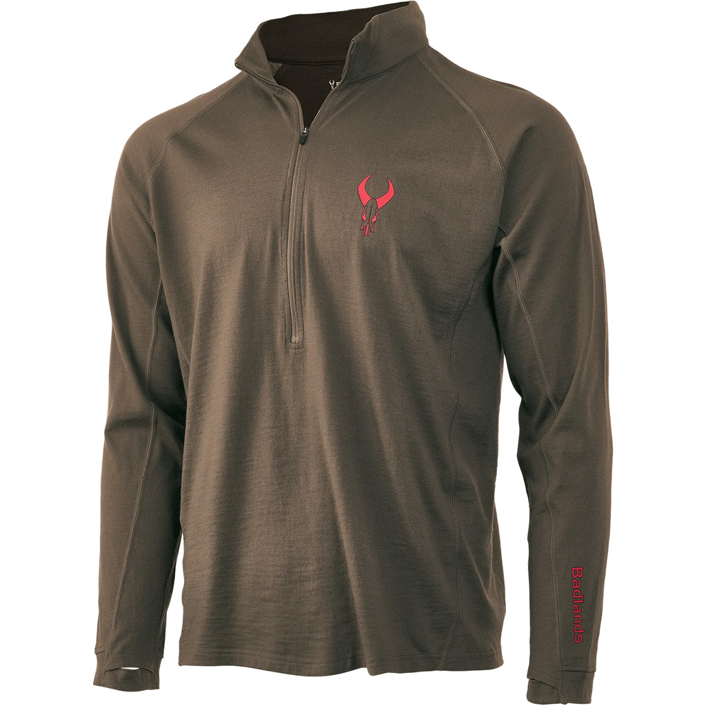Badlands 21-42408 Pecora Merino 1/4 Zip, Midweight, Mud, Small, 200g Wool