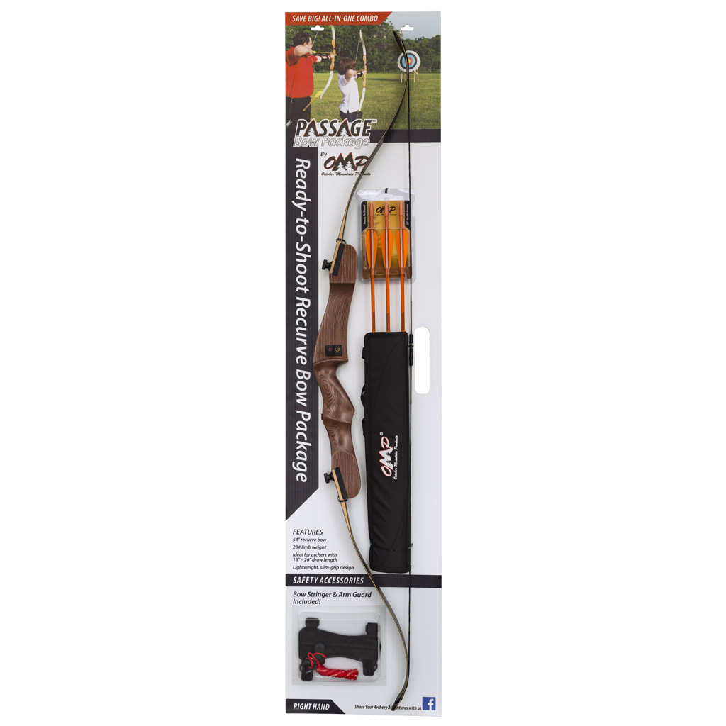 October Mountain 13225 Passage Recurve Bow 54" 20 lbs RH Purple Heart Riser