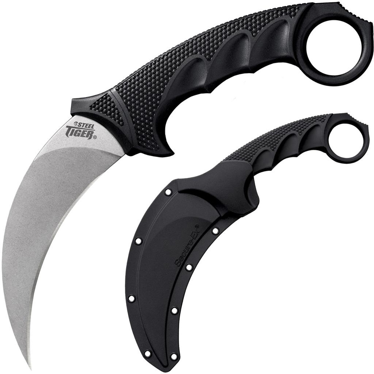 Cold Steel Tiger 4.75" Karambit Knife, Silver AUS 8A Blade, Griv-Ex Handle, Secure-Ex Sheath