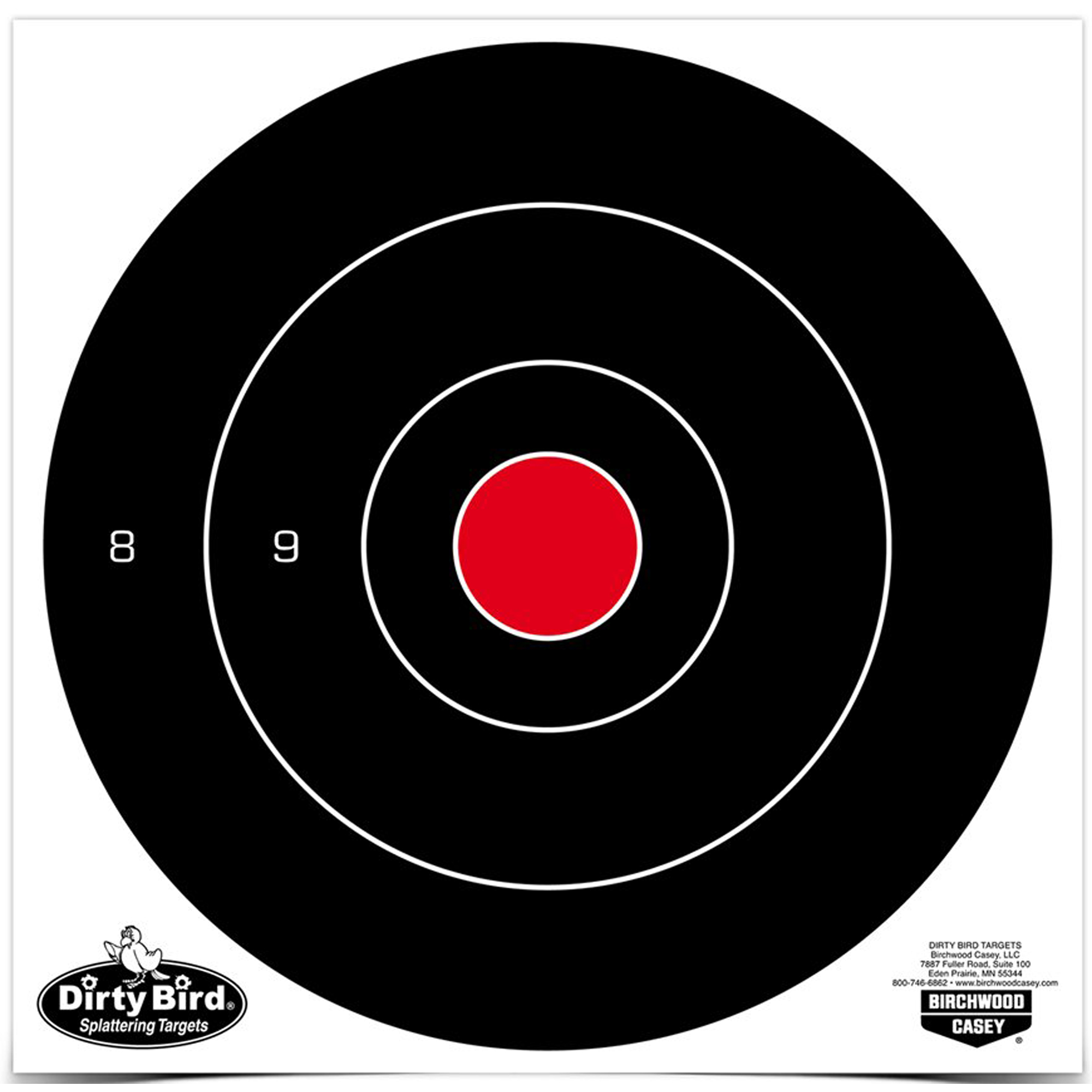 Birchwood Casey 35825 Dirty Bird 8" Bullseye Tagboard Hanging Black/White 25 Per Pkg - Birchwood Casey - 8"