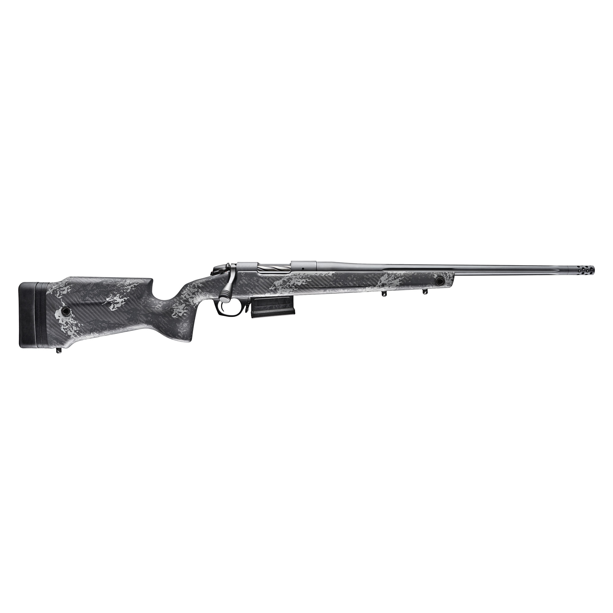 Bergara Rifles B14LM751 B-14 Crest 300 Win Mag 3+1 22" Fluted, Sniper Gray Cerakote Barrel/Rec, Monte Carlo Carbon Fiber with Black & Gray Splatter, Omni Muzzle Brake