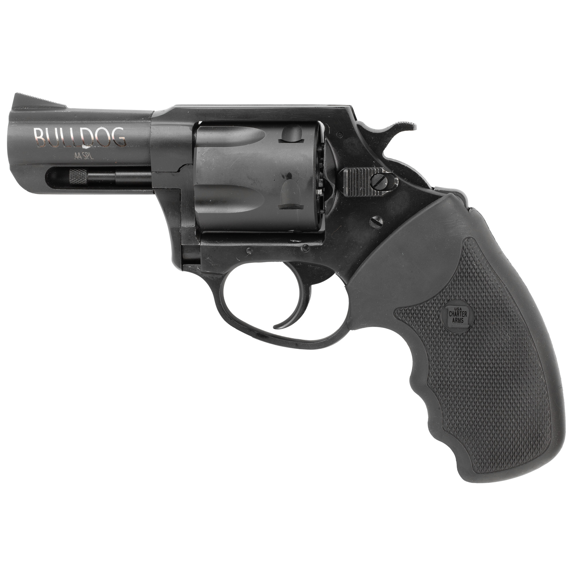 Charter Arms 14420 Bulldog Revolver, .44 Special Caliber, 2.5" Barrel, 5-Round Capacity, Steel Material, Blued Finish, Full Black Rubber Grip