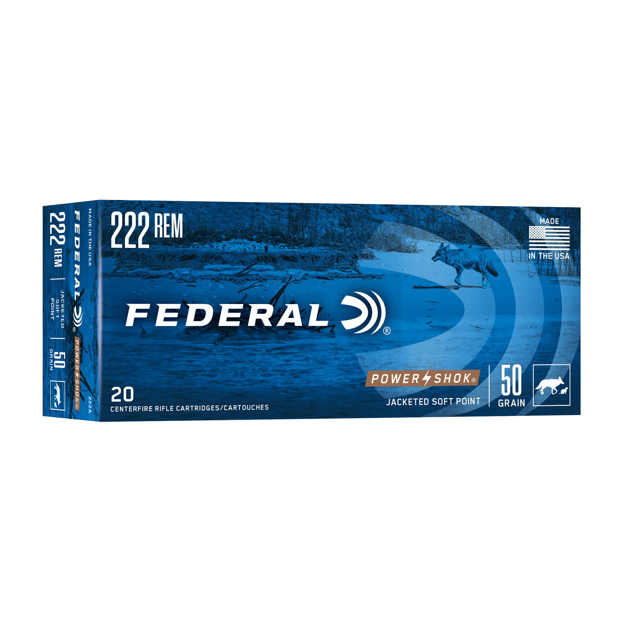 Federal 222A Power-Shok 222Rem 50gr Jacketed Soft Point 20 Per Box/10 Case - Federal Premium Ammunition - JACKETED SOFT POINT