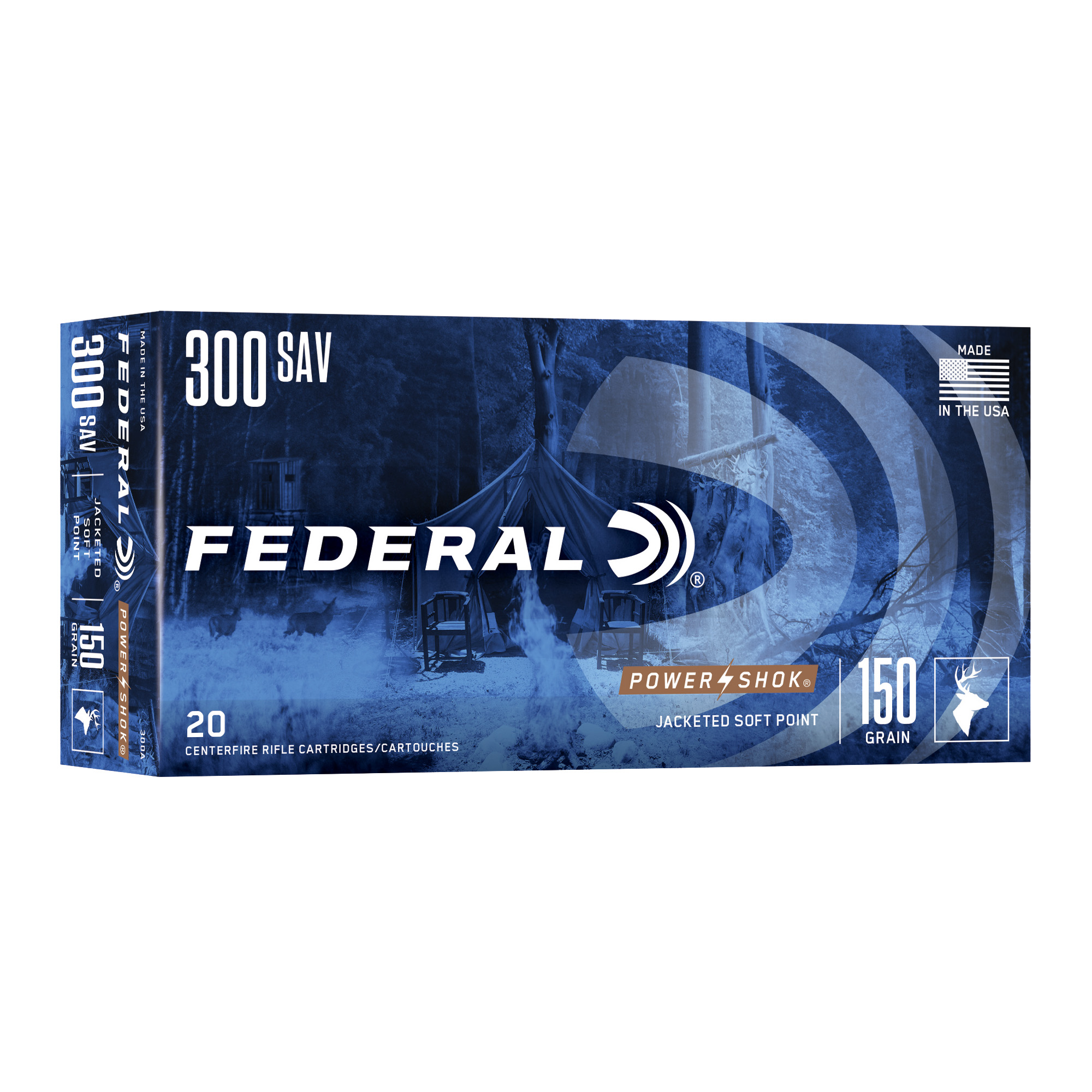 Federal Power-Shok 300 Savage 150 Grain Jacketed Soft Point 20 Rounds - Federal Premium Ammunition - JACKETED SOFT POINT
