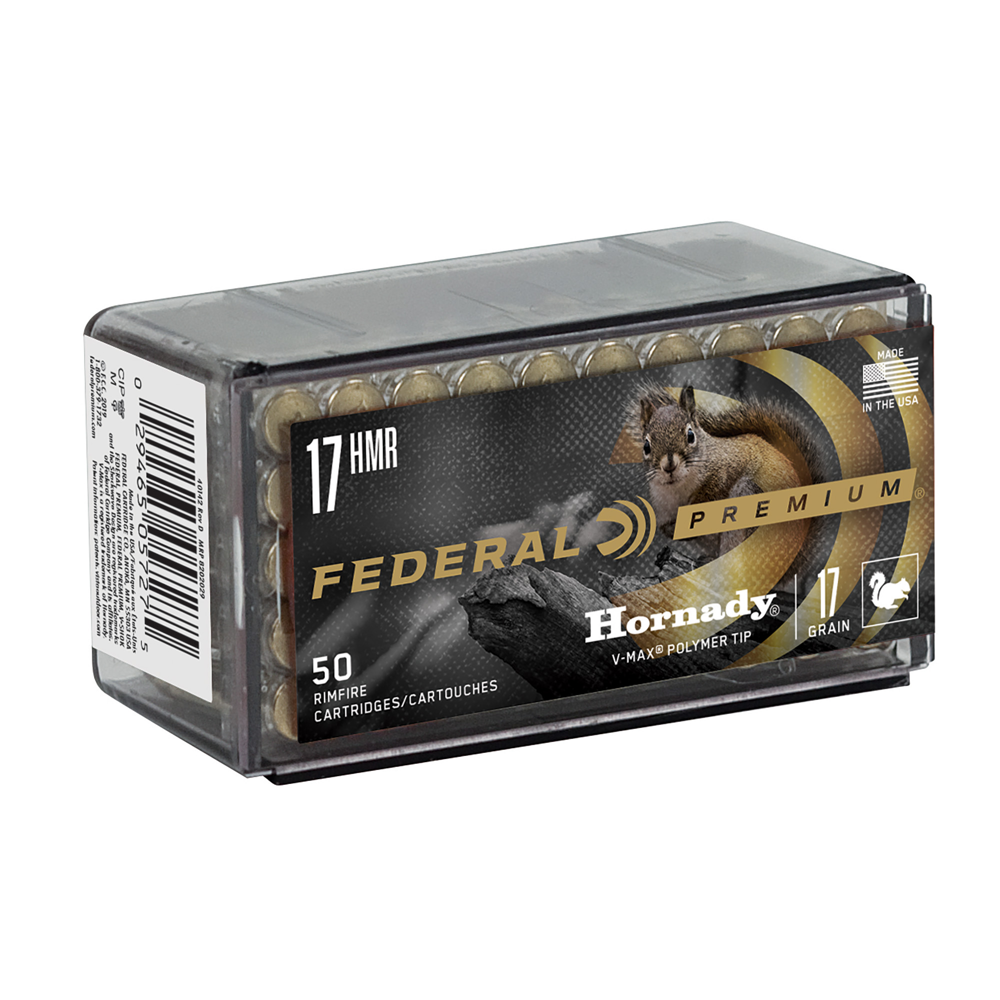 Federal P771 Premium Varmint & Predator 17 HMR 17 gr 2530 fps Hornady V-Max (VMX) 50 Bx/60 Cs