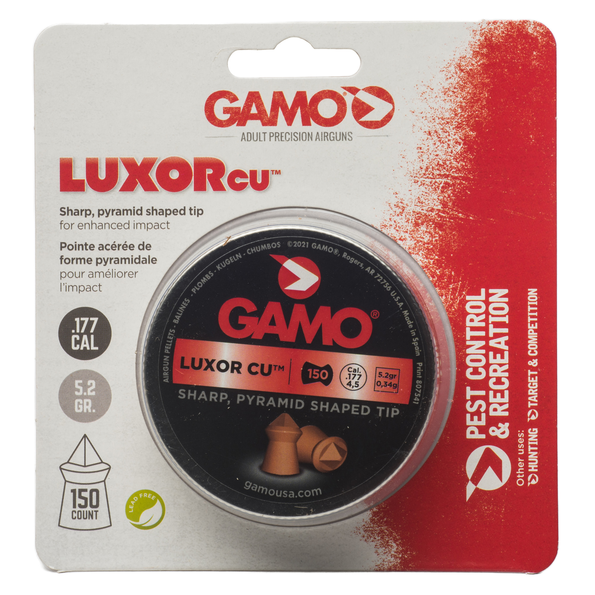Gamo USA Luxor Cu Sharp Pyramid Pellets .177 Pellet Sharp Nose Tin 150