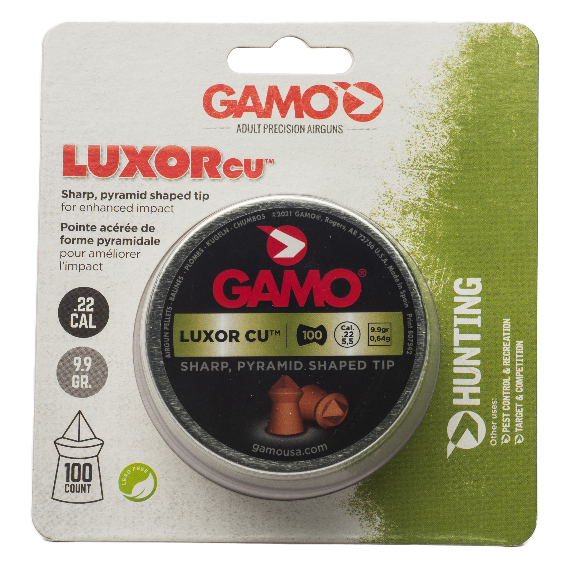 Gamo USA Luxor Cu Sharp Pyramid Pellets .22 Pellet Sharp Nose Tin 100