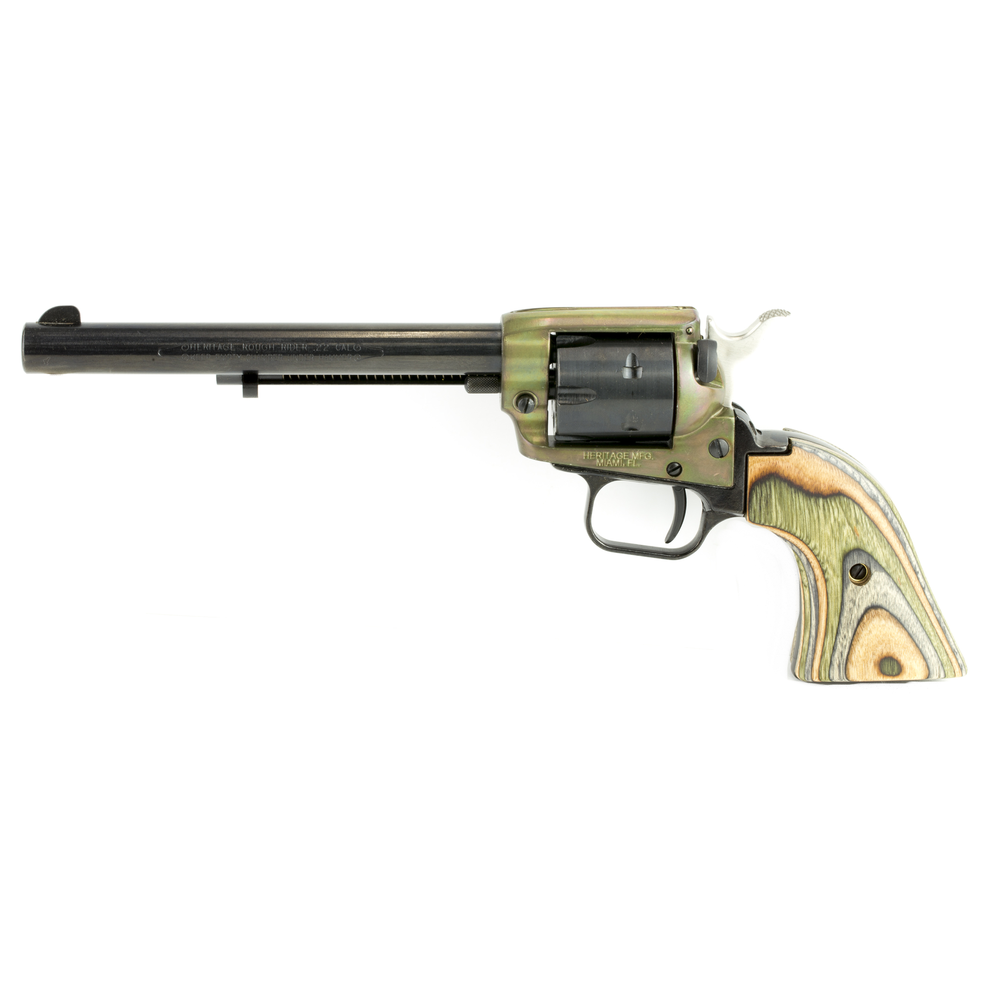 Heritage Rough Rider Jonny Boy Revolver - .22 LR, 6.5" Steel Blued Barrel, 6rd Capacity, Camo Laminate Grips, Aluminum Alloy Frame, RR22CH6