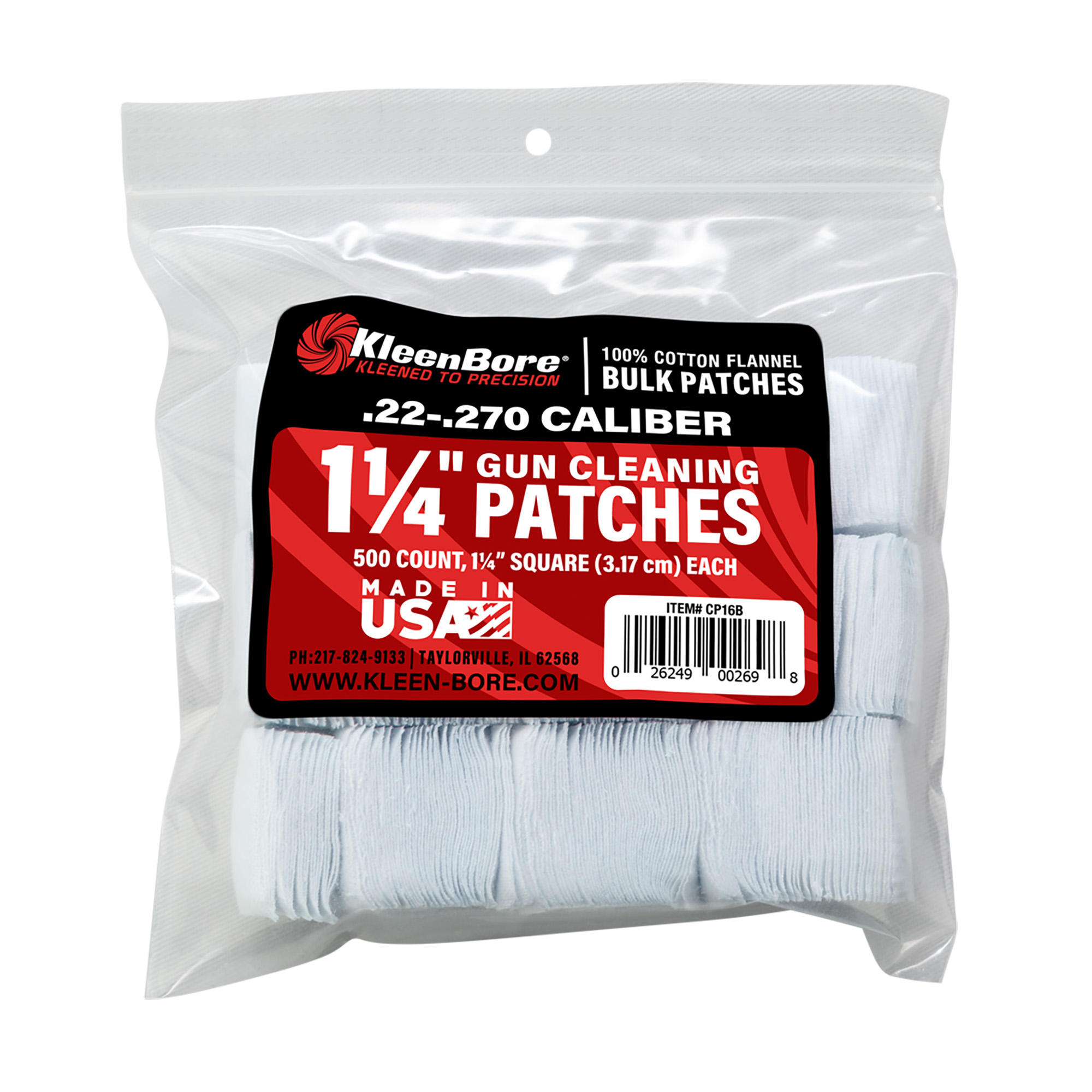 Buy KleenBore SuperShooter Patch .22-.270 1.25" Square Cotton 500 Pack online