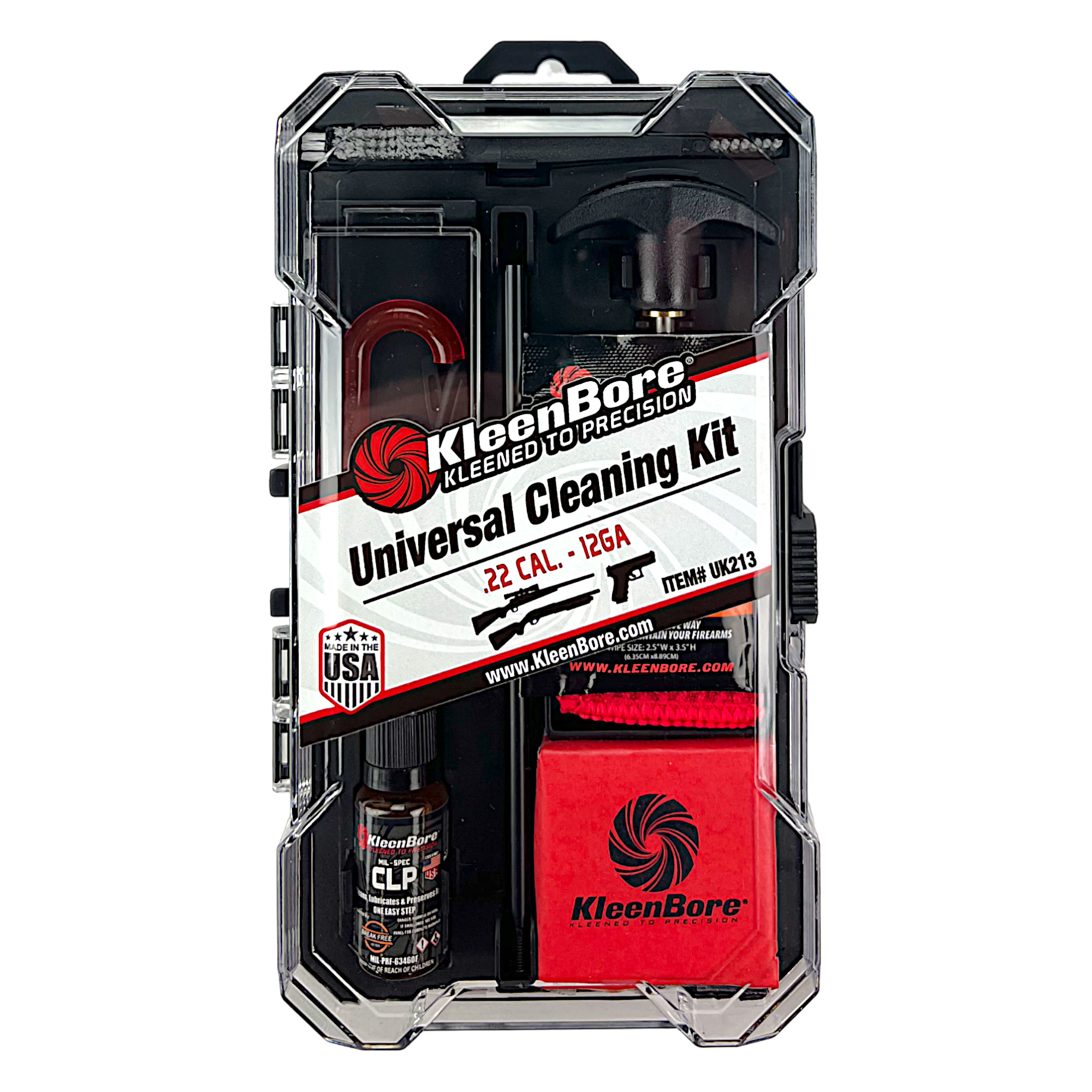 KleenBore Universal Cleaning Kit Steel Rods Swivel Handle Brushes Patches