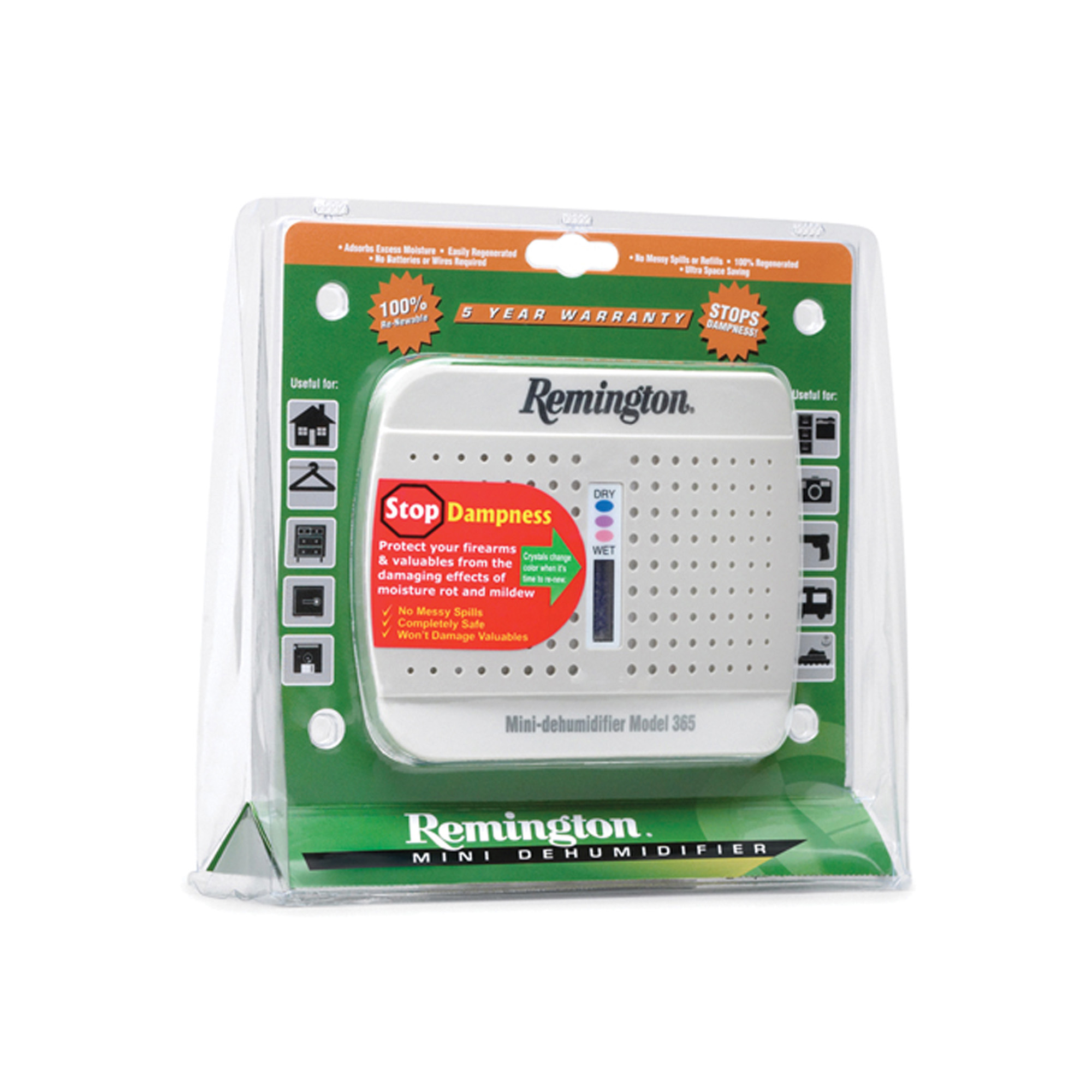 Remington 365 Mini Dehumidifier - Rechargeable, Compact, 10-Year Lifespan, 333 Cubic Feet Coverage, Child & Pet Safe - Remington Arms Company, LLC - WHITE