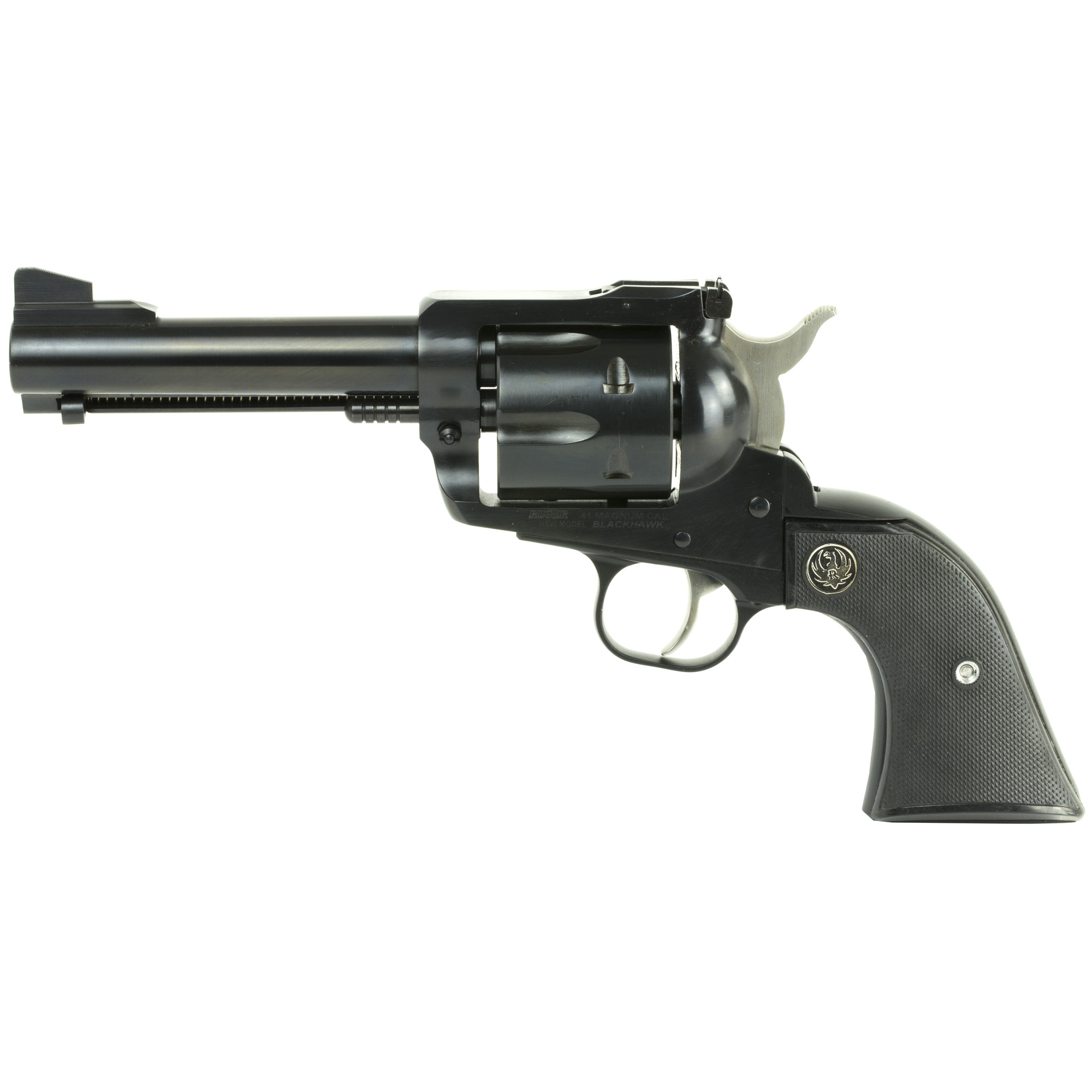 Ruger 0405 Blackhawk Revolver, 41 Rem Mag, 4.62" Blued Alloy Steel Barrel, 6rd Capacity, Black Checkered Hard Rubber Grip, Adjustable Sights