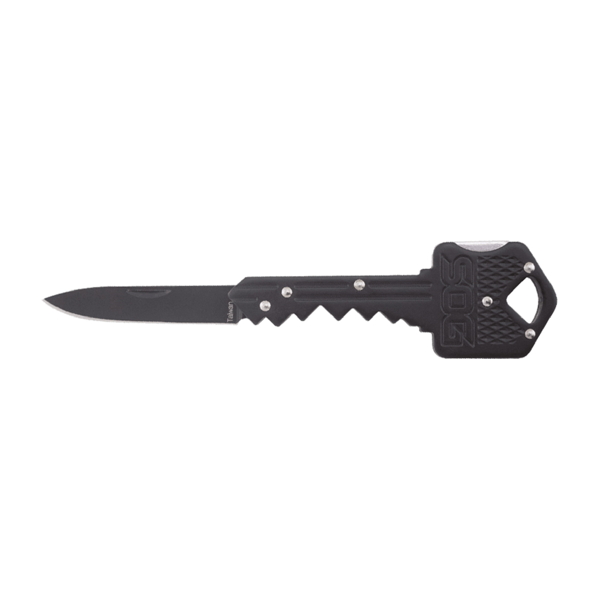 S.O.G SOGKEY101 Key 1.50" Folding Plain Drop Point Black Hardcased 5Cr13MoV SS Blade/Black Stainless Steel Handle