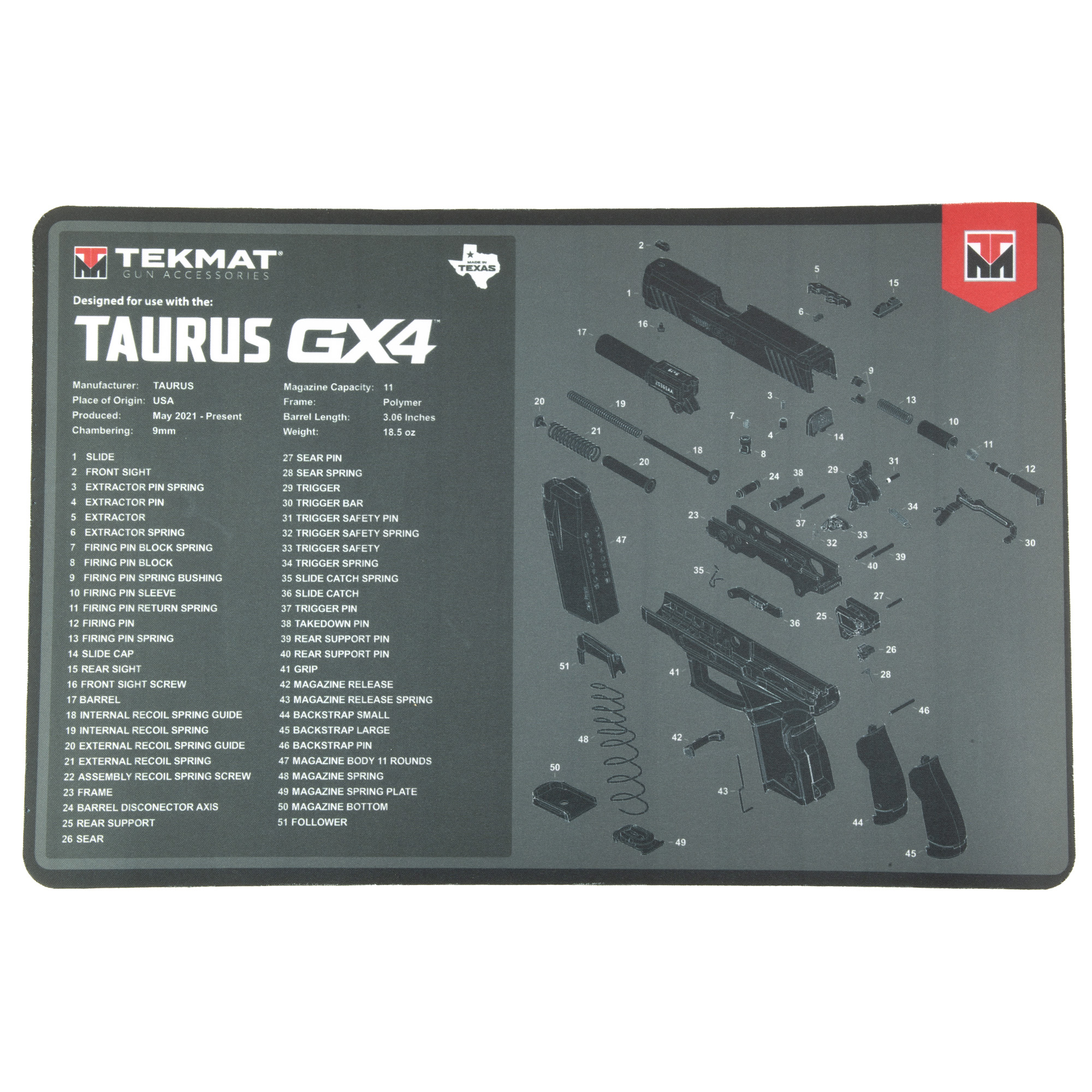 TekMat Tekmat for Taurus GX4 Cleaning Mat Black