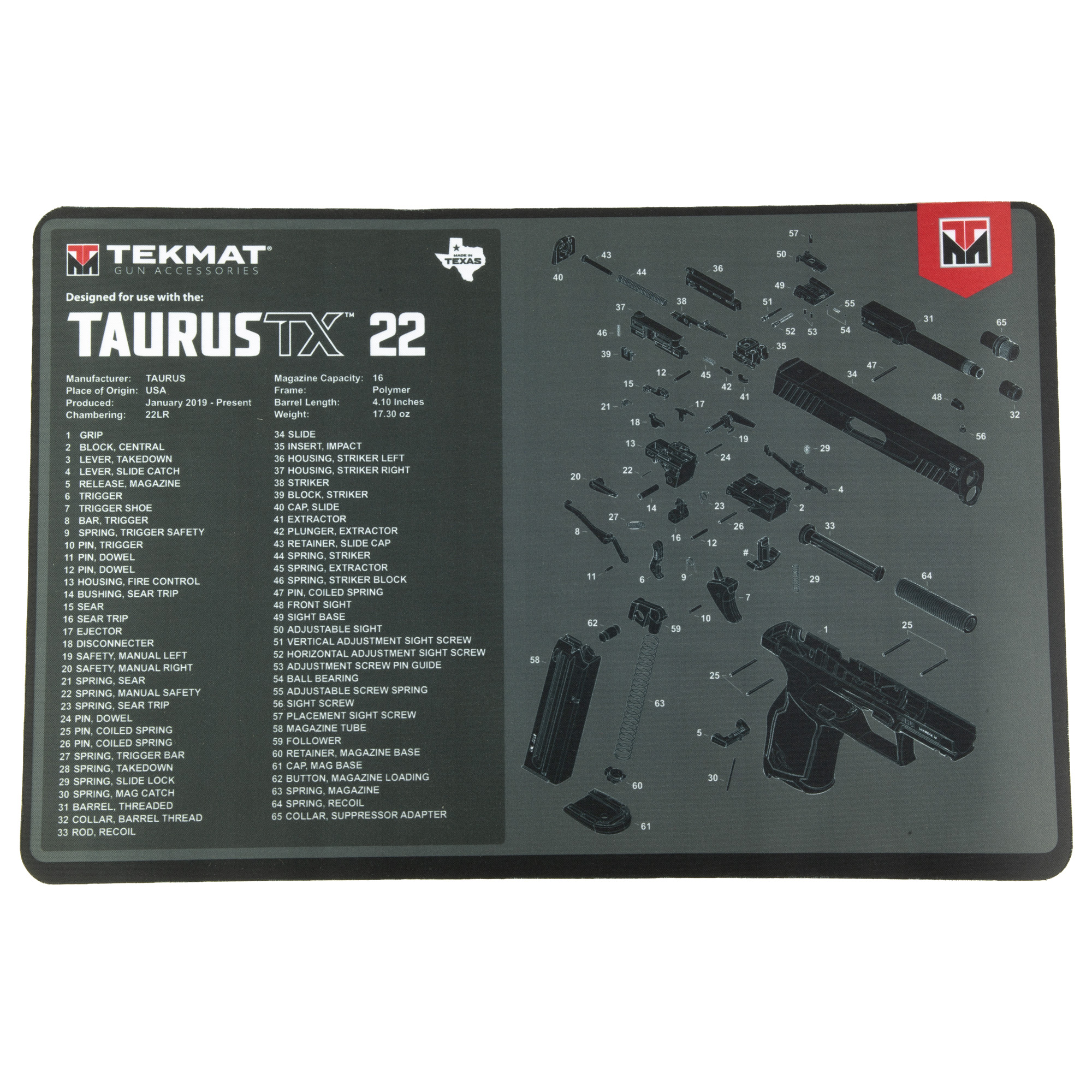TekMat Tekmat for Taurus TX22 Cleaning Mat Black