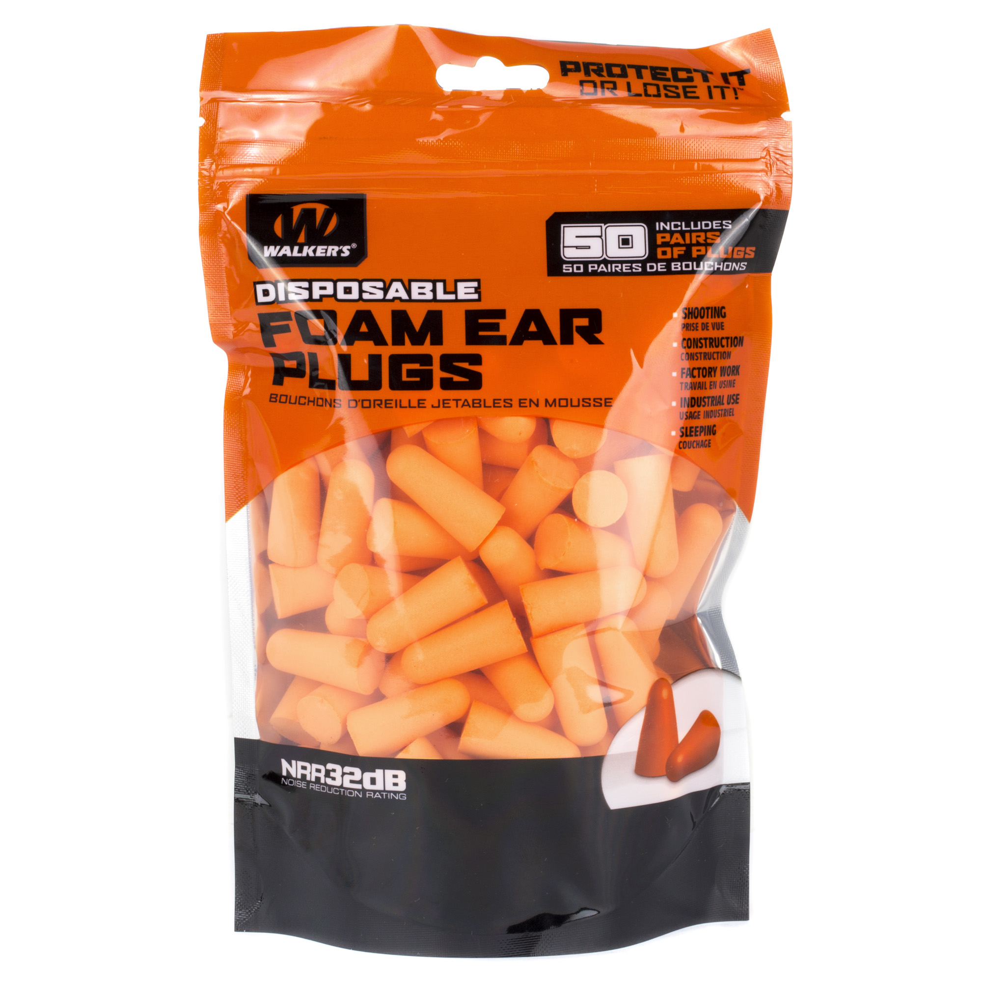 Walker's GWPFP50BAG Foam Ear Plugs Foam 32 dB In The Ear Orange Adult 50 Pair - Walker's - ORANGE